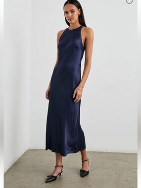 $258 Rails Solene Dress MIDI/ Maxi Navy Slip Dress NWOT L/ XL Wedding Guest